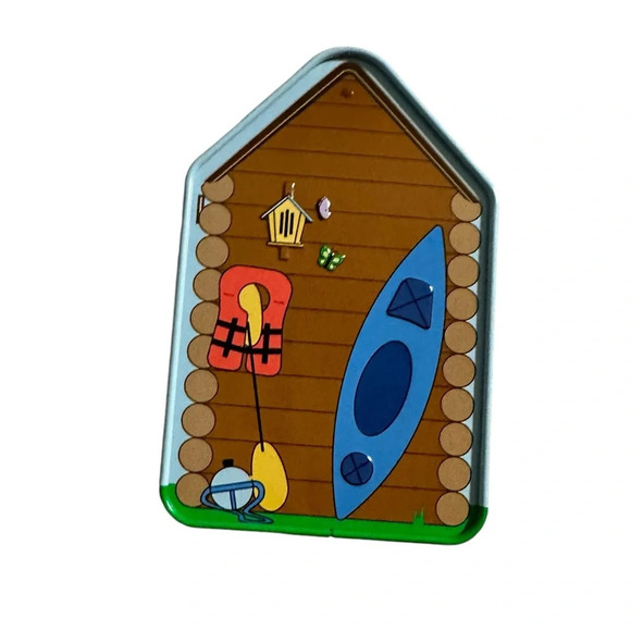 Girl Scout Camp Cabin Cookie Tin 2021 5"x5.25" Trophy Nut Memorabilia Used - Picture 3 of 5